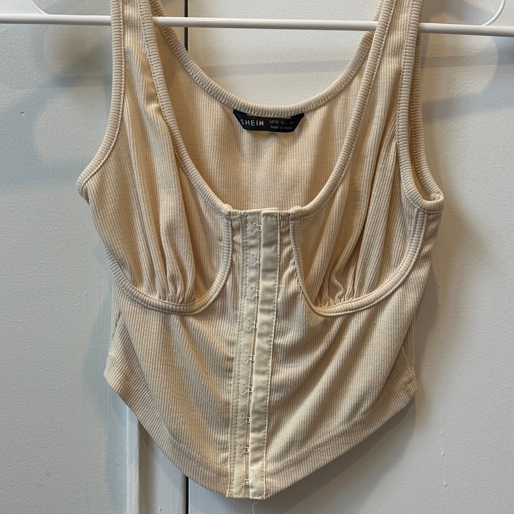 Cream Ribbed Crop Top - Picture 3 of 7